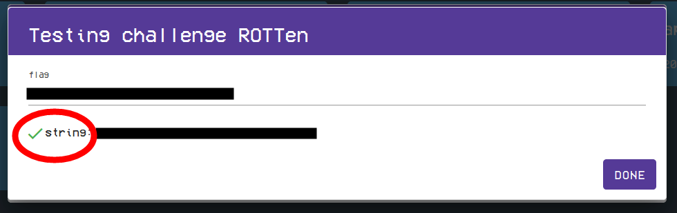 The Test Challenge message will appear under the flag input field, as a green checkmark, or a red x.