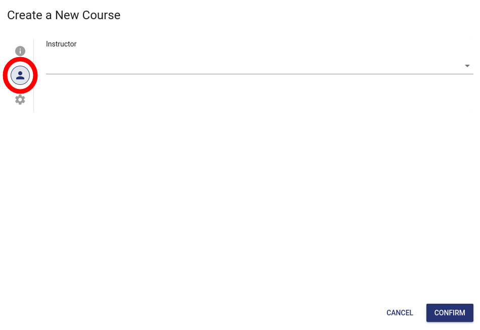 The instructor icon is located on the left-hand side of the create course form.