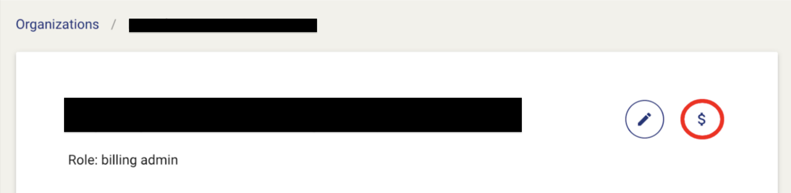 “Manage plans and invoices” button is to the right of the "Edit this organization" button.