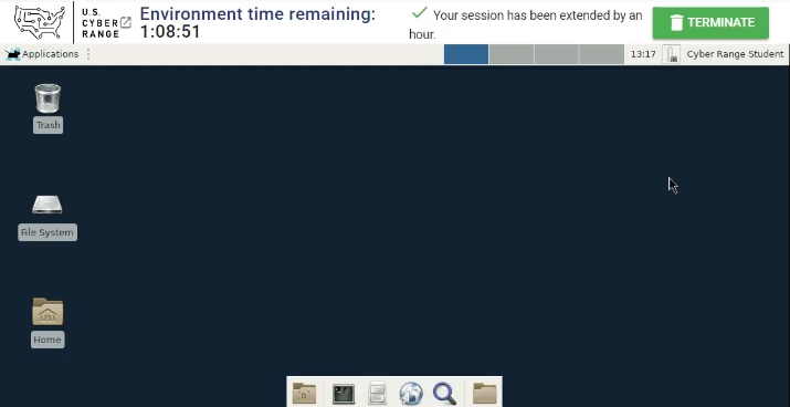 In the same environment, the extension has been completed, now showing the message “Your session has been extended by an hour,” and environment time remaining is now one hour and eight minutes.