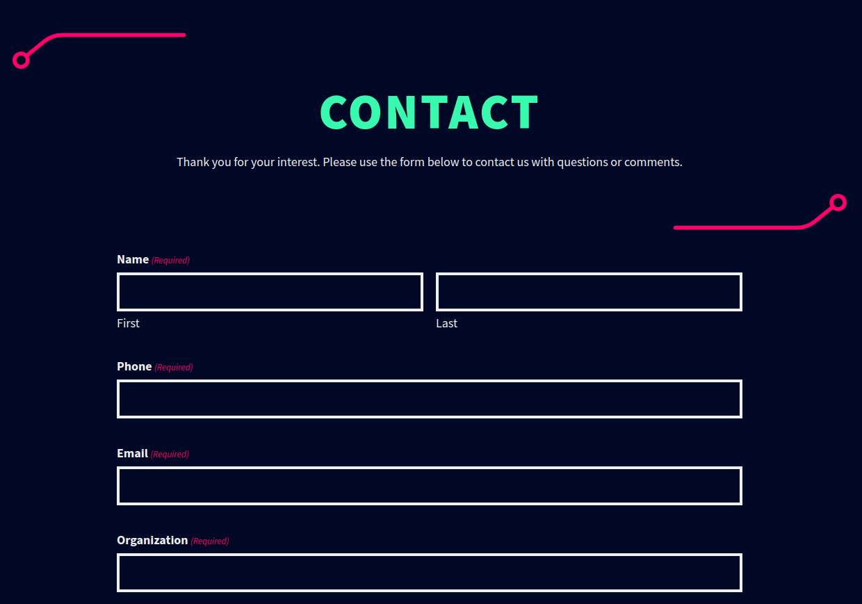 Sign-Up form displaying fields for Name, Phone, Email, and Organization name.