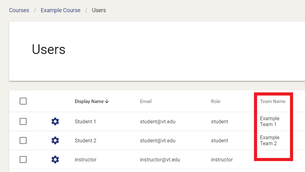 The team names can be found as the column to the right of the role column, on the right side of the screen.